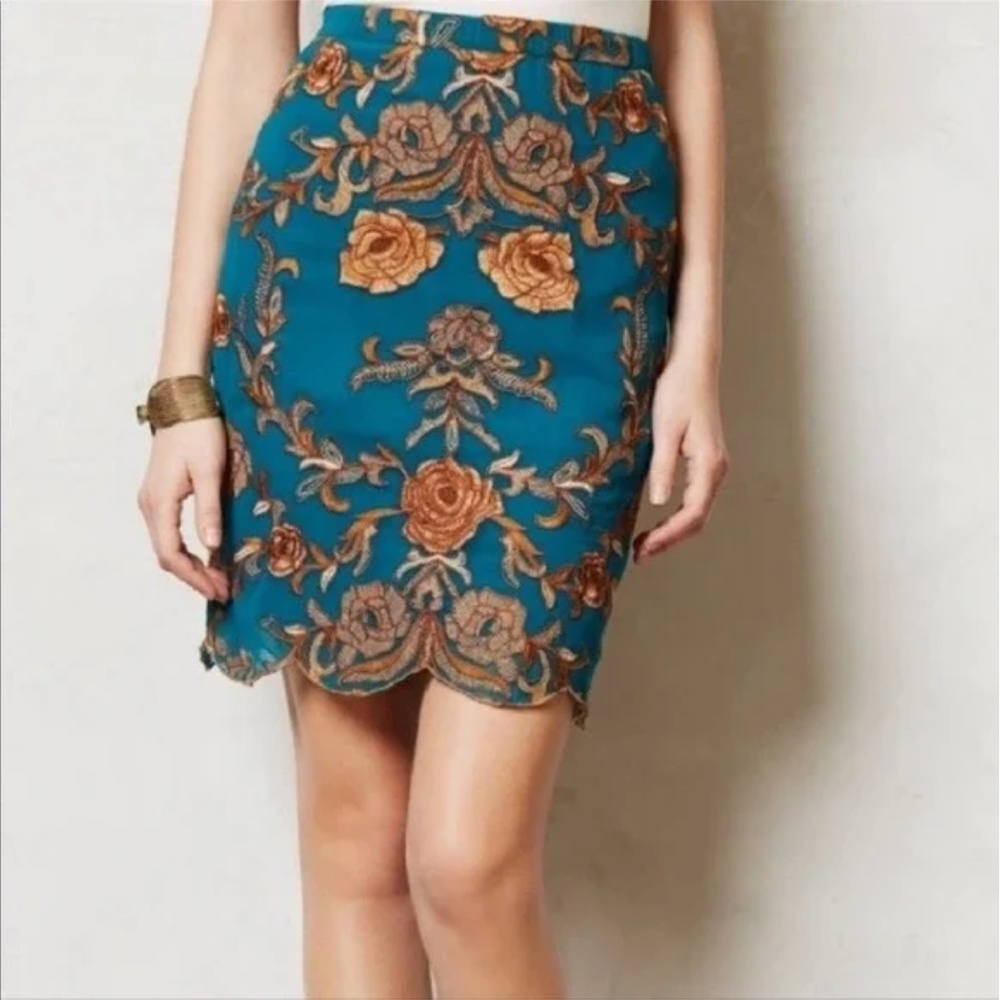 Anthropologie Baraschi Embroidery Skirt Size 0